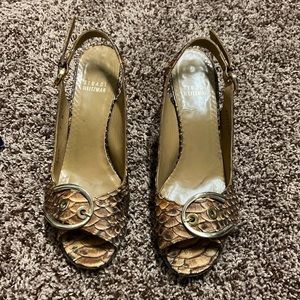 Stuart Weizman Cafe Washed Boa wedge sandals size 7 narrow